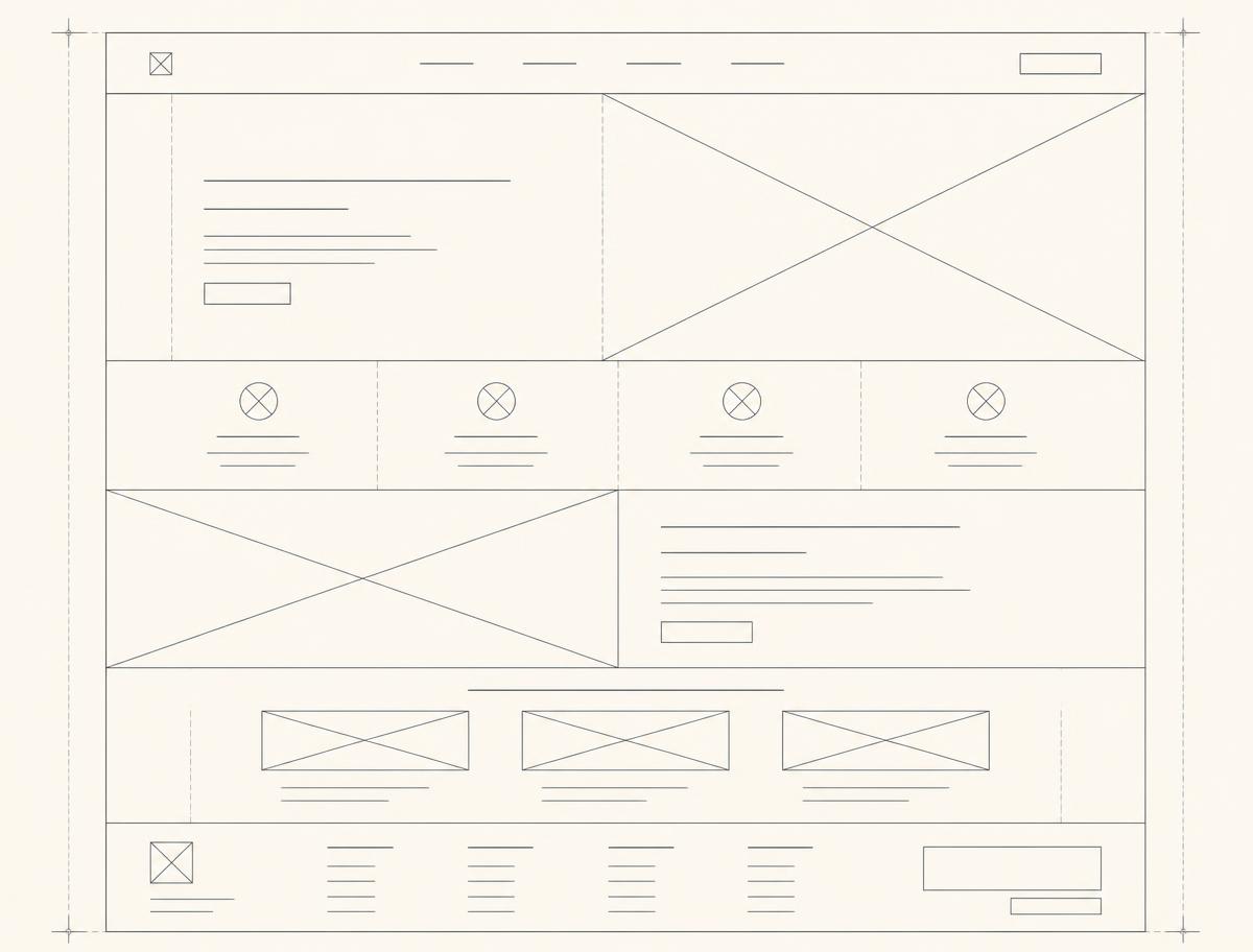Wireframe schematic of a business website layout